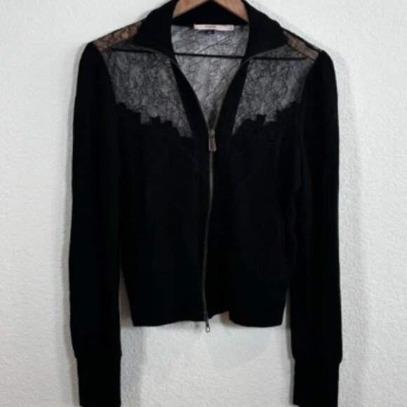 Red Valentino Women’s Black Lace Detail Zip-Up Jacket 44 - Picture 1 of 4